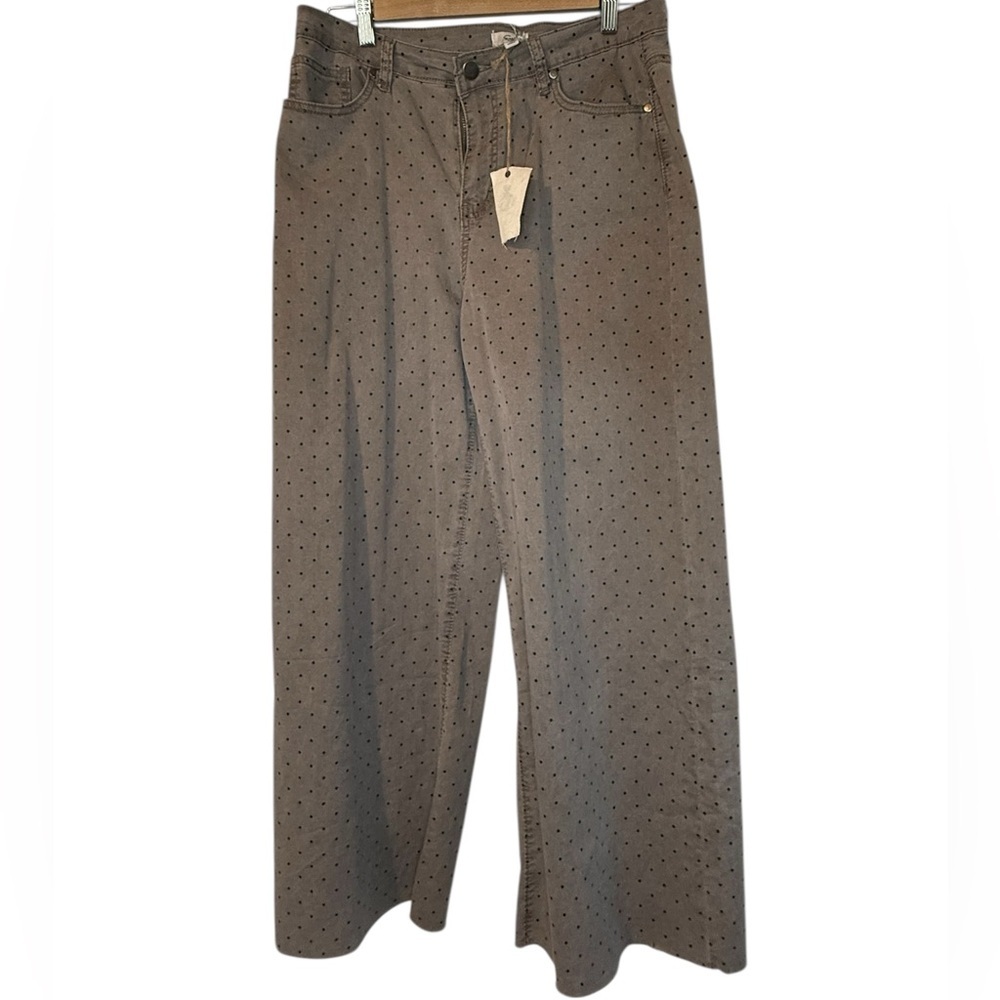 Easel Polka Dot High-Waist Wide Leg Jeans - Gray/Brown (Medium)